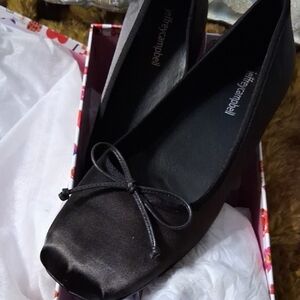NWT Jeffrey Campbell Black Satin Flats with Bow Sold By Free People